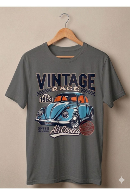 Unisex Vintage Araba Baskılı T-Shirt