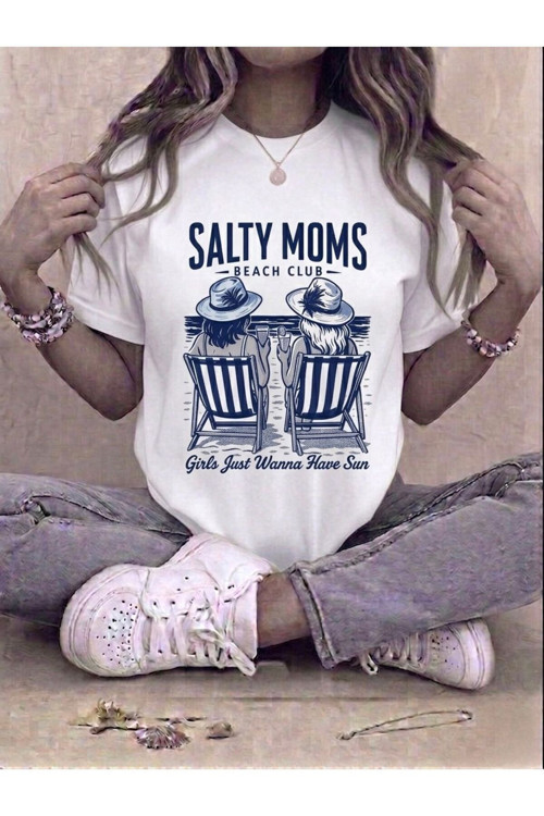 Kadın Salty Moms Beach Club Baskılı Kompakt T-Shirt