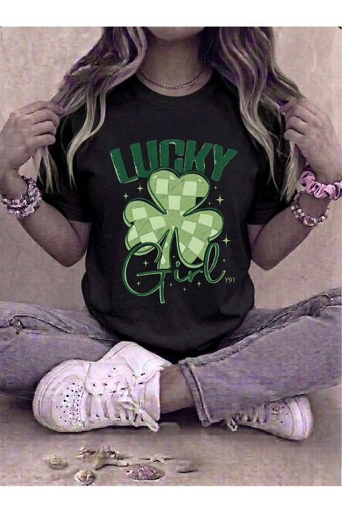 Kadın Lucky Girl Yonca Baskılı Kompakt T-Shirt