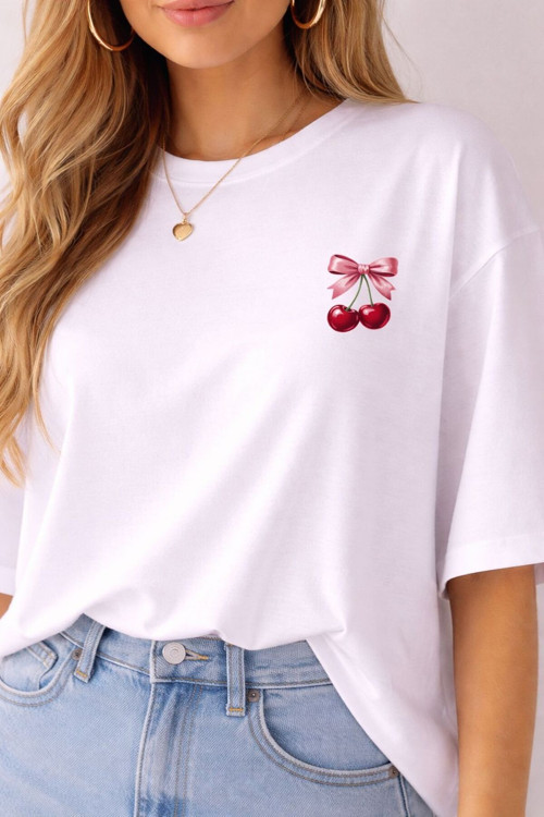 Minimal Kiraz Desenli Baskılı T-Shirt