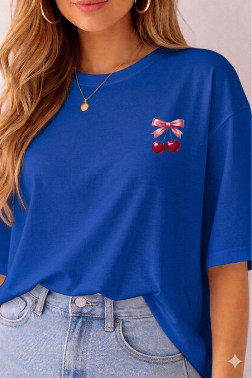 Minimal Kiraz Desenli Baskılı T-Shirt