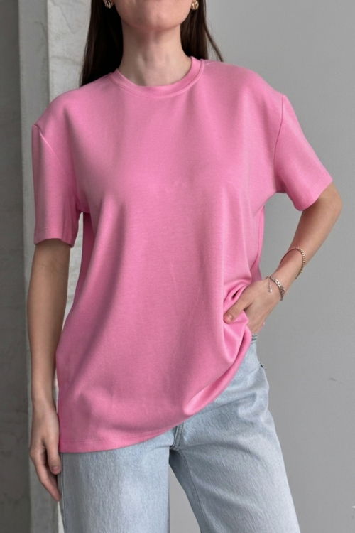 Kadın Modal Bisiklet Yaka Basic Yarım Kollu T-Shirt 1211