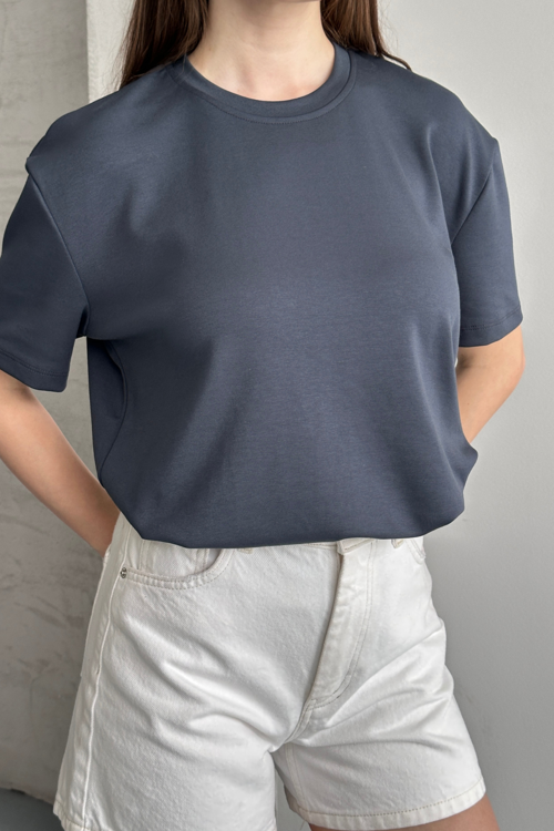Kadın Modal Bisiklet Yaka Basic Yarım Kollu T-Shirt 1211