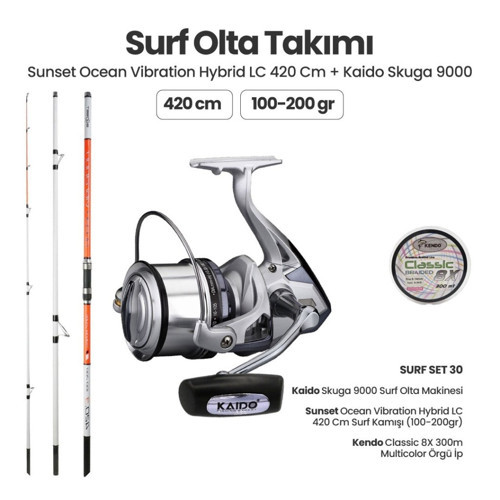 Sunset Ocean Vibration Hybrid LC 420 Cm Surf Kamışı - Kaido Skuga 9000 Surf Set 30