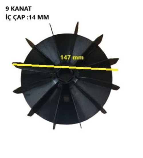 Volt Elektrik Motoru Pervanesi 80 Tip Mon. 14*147Mm 9 Kanatlı (Siyah)