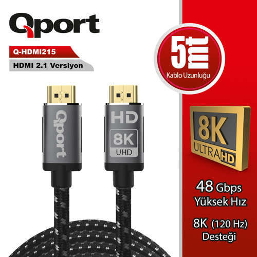 Q-HDMI215 HDMI 2.1V 8K ALTIN UÇLU KABLO 5 MT KABLO