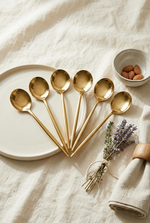 6'lı Lüks Gold Paslanmaz Çelik Tatlı Kaşığı Seti (16 cm)