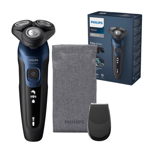 Shaver 5000 - Erkekler için Elektrikli Tıraş Makinesi: Hassas Düzeltici ve Yumuşak Taşıma Çantasıyla Metalik Mavi Islak ve Kuru Tıraş (Model S5465/18)