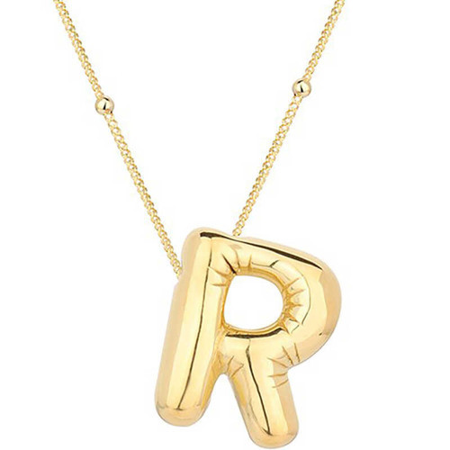 925 Ayar Gümüş Gold Balon "R" Harfi Kolye