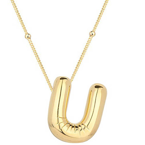 925 Ayar Gümüş Gold Balon "U" Harfi Kolye