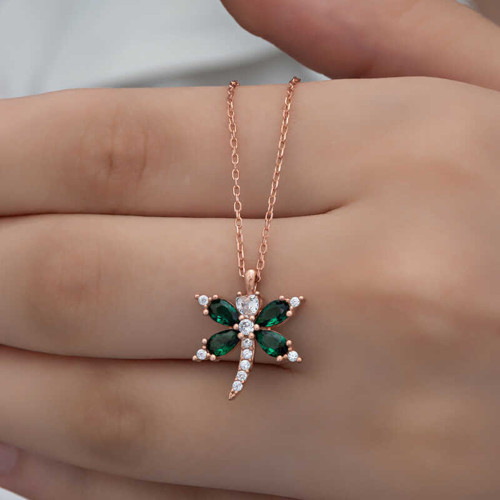 925 Ayar Gümüş Rose Kaplama Yusufçuk Kadın Kolye