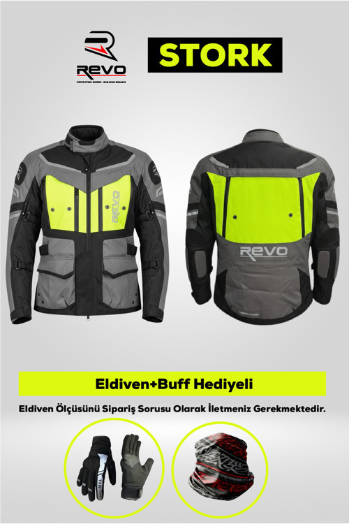 Stork Neon Sarı 4 Mevsim Korumalı Motosiklet Montu Rider Set – Eldiven & Buff Hediyeli
