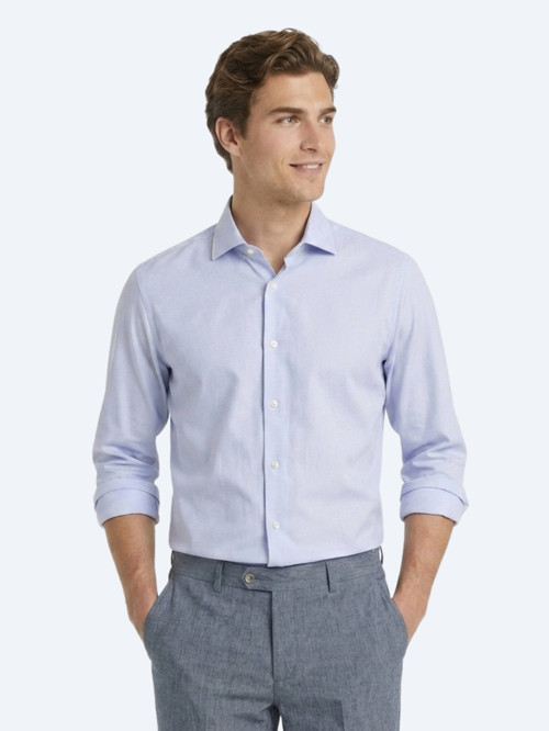 Açık Mavi Mikro Regular Fit Uzun Dokuma Casual %100 Pamuk Gömlek