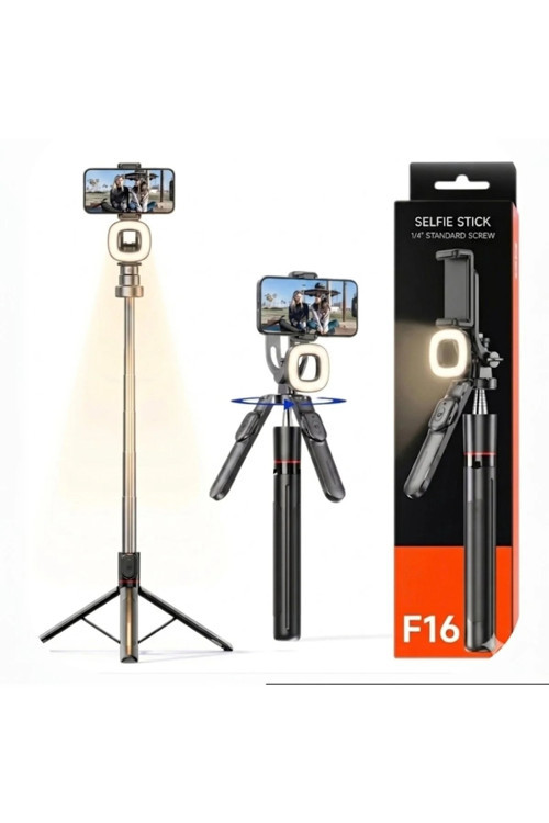 F16 Selfie Çubuğu Işıklı Tripod Bluetooth Uzaktan Kumandalı 360' Dönebilen Çok Amaçlı Tripod
