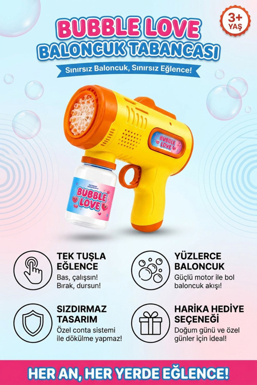 Pilli Köpük Tabancası Otomatik Baloncuk Makinesi Işıklı Sızdırmaz Köpük Üfleyici 3+ Yaş Sarı