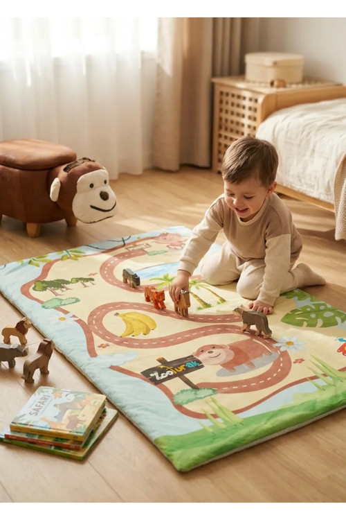 Çocuk Oyun Matı Bebek Minderi Maymun 100Cm X 150 Cm