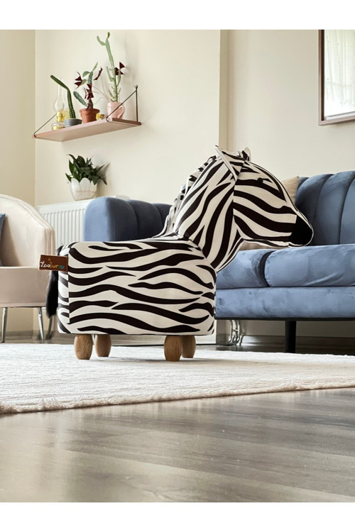 Sarılbana Zebra Zou Hayvanlı Puf Çocuk Koltuğu