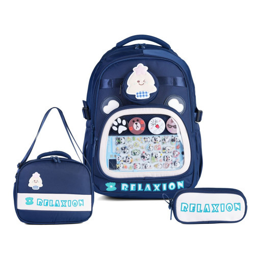 Rlx-1815 3'lü Set Çocuk İlkokul Çantası Kalemlikli Beslenme Çantalı Sırt Çantası LACİVERT