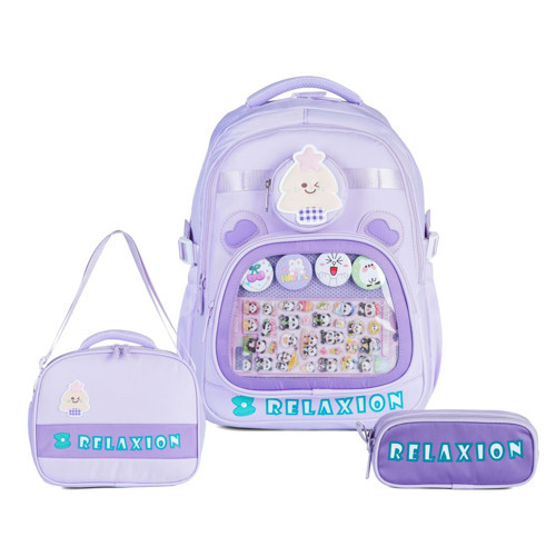 Rlx-1815 3'lü Set Çocuk İlkokul Çantası Kalemlikli Beslenme Çantalı Sırt Çantası LİLA