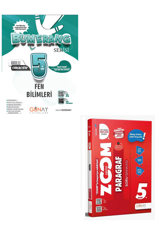 5.Sınıf Günay Bumerang Fen Bilimleri Akıllı Etkinlikli Kitap + 5.Sınıf Günay Zoom Paragraf Soru Bank
