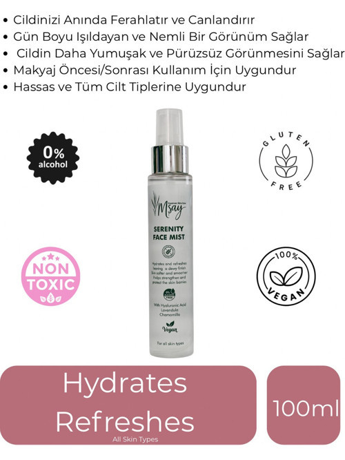 Serenıty Face Mıst Nemlendirici, Bitki Özleriyle Ferahlatıcı, Canlandırıcı, Aydınlatıcı, Hyaluronik Asit, Yüz Spreyi
