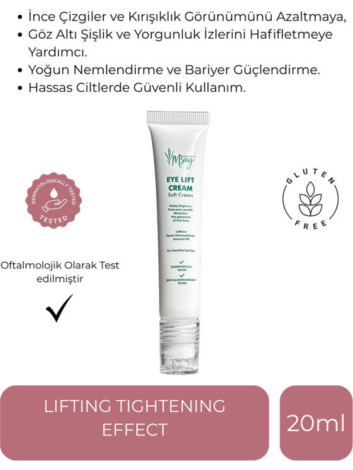 Eye Lift Cream, Ince Çizgi ve Kırışıklık Karşıtı Göz Altı Kremi, Anti Aging, Ginseng, Deniz Yosunu, Hibiscus, Caffeine, Aloe Vera, Soft Cream