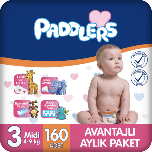 Bebek Bezi 3 Numara Midi 160 Adet (4-9 Kg) Aylık Paket