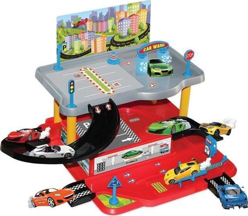 Oyuncak İki Katlı Araba Garaj Pisti Seti - 2 Adet Metal Arabalı 2 Katlı Otopark