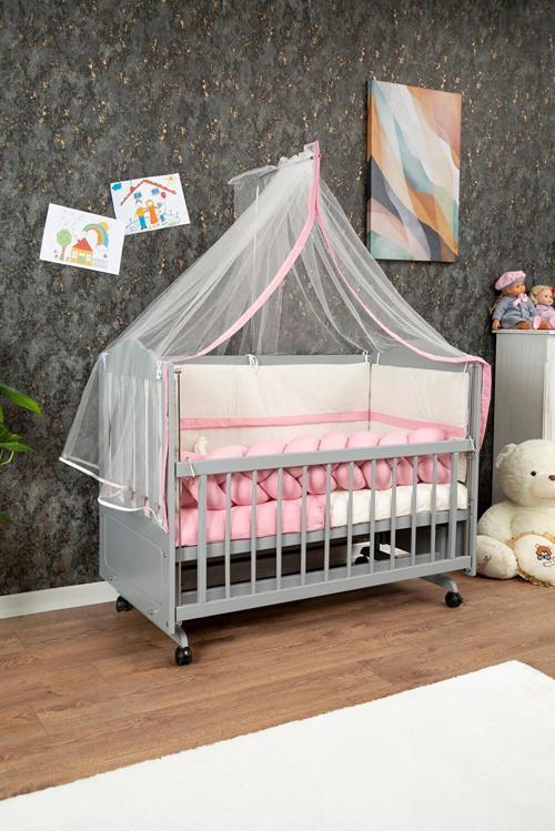 Ahşap Mdf Anne Yanı Beşik, 60x120 4 Kademeli Lake Cilalı Sallanır Tekerlekli  Bebek Beşiği
