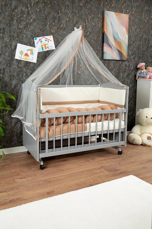 Ahşap Mdf Anne Yanı Beşik, 60x120 4 Kademeli Lake Cilalı Sallanır Tekerlekli  Bebek Beşiği