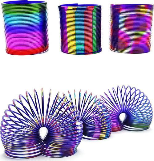 Metalik Renkli Stres Yayı Desenli Oyuncak Stres Yayı - 5 cm çapında - 3 Adet
