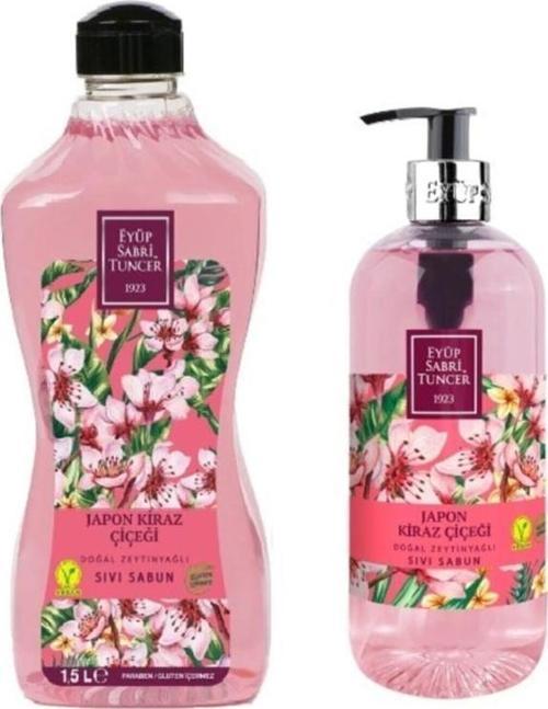 Doğal Zeytinyağlı Sıvı Sabun Japon Kiraz Çiçeği 1,5 l Pet Şişe + 500 ml