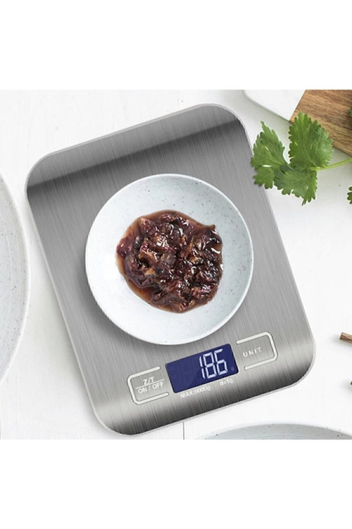 Platin Mutfak Terazisi Dijital Tartı Hassas Lcd Ekranlı 5 Kg Pil Hediyeli