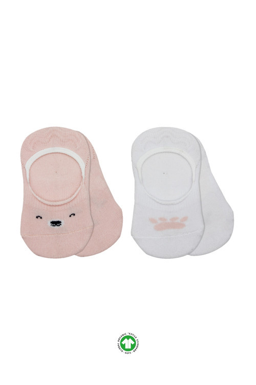 2'Li Babet Cute Face Penye Çorap 30103 Pembe-Beyaz