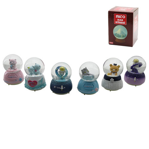 ORTA BOY - 8CM PİLLİ - IŞIKLI MÜZİKLİ KAR KÜRESİ CAM HAYVAN FİGÜRLÜ - DESEN MİX RENKLİ HERHANGİ BİR TANESİ GÖNDERİLİR (5250)