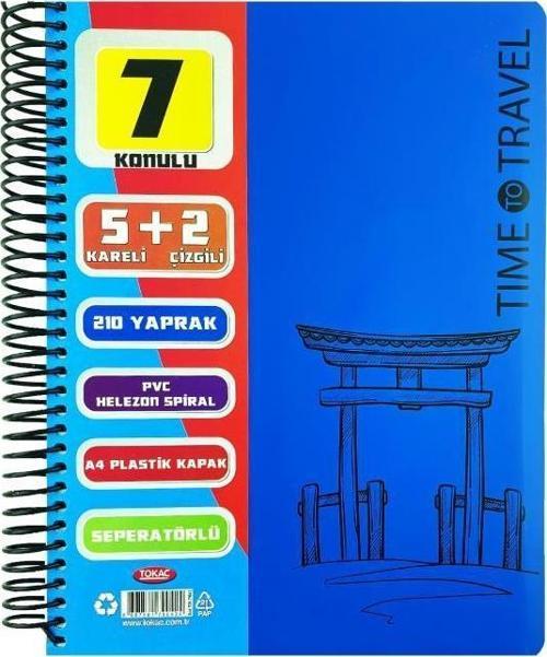 5 + 2 Spiralli PP Kapak A4 Ayraçlı Defter 7 Bölmeli 210 Yaprak 70 Gram