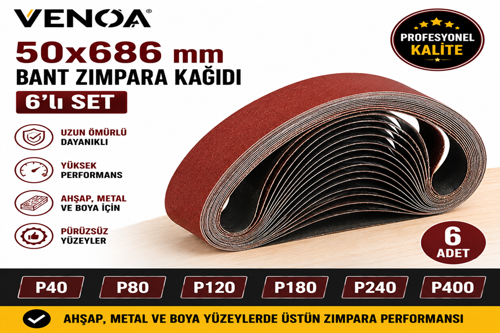 50x686 mm Bant Zımpara Kağıdı 6'lı Set – Einhell TC-US 350 Uyumlu