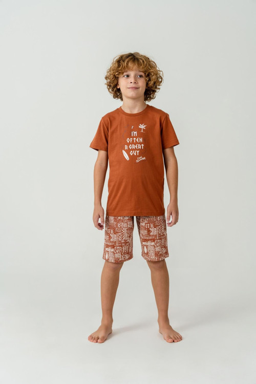 Premium Erkek Çocuk Cool Summer Rahat Kalıp %100 Pamuk Kısa Kollu Şortlu Aile Pijama Takım
