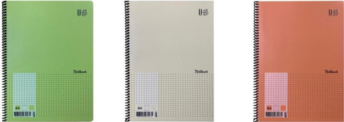 U-DEEP A4 Spiralli Defter Pp. Kapak 72 Yp. Çizgisiz 3'LÜ