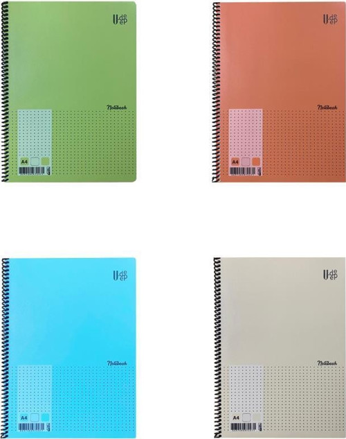 U-DEEP A4 Spiralli Defter Pp. Kapak 72 Yp. Çizgisiz 4'LÜ