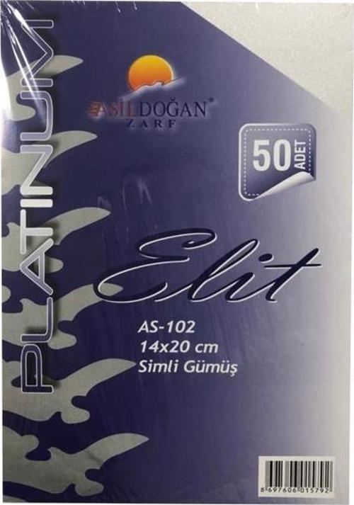 14 x 20 Fantazi Zarf Simli Gümüş 170 GR 50'li AS-102