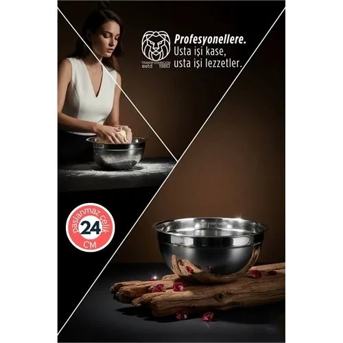 Inox Ölçekli Derin Kase - 24 Cm 2 Litre Karıştırma Kabı Profesyonel 304 Paslanmaz Çelik 721842