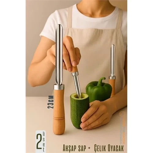 Oyacak - 2 Li Set Dolmalık Kabak Ve Biber Patlıcan Oyacağı 304 Paslanmaz Çelik 722022