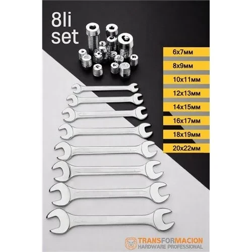 Açık Uçlu Anahtar Seti - İki Ağızlı Anahtar - İki Ucu Açık Vanadium Çelik Anahtar 8 Li Set 721779
