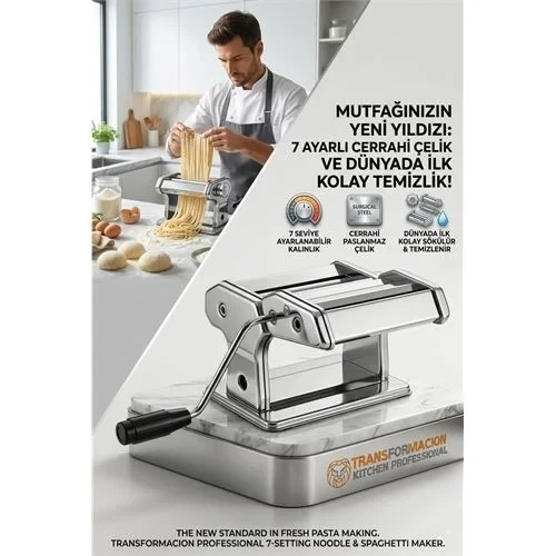 Profesyonel Sökülebilir Kolay Temizlenen Erişte Ve Makarna Makinesi - 7 Ayarlı Hamur Açma Spagetti Makinası 723138