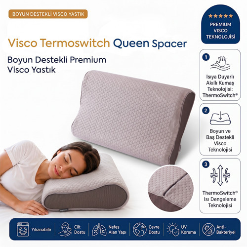 Visco Queen Spacer ThermoSwitch Boyun Destekli Ortopedik Visco Yastık 55x35 cm