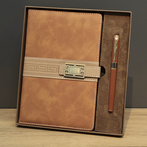 Taba Rengi Termo Deri Defter Metal Roller Kalem Seti