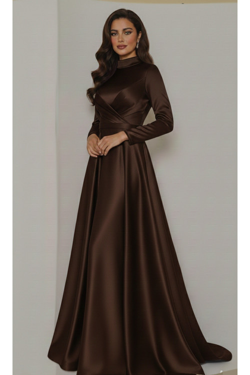 Drape Detaylı Saten Kumaştan Tesettür Abiye