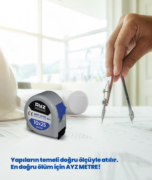 Şerit Çelik Metre 10mx25mm – Gri