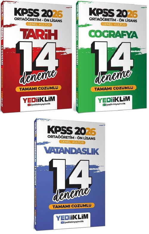 2026 Kpss Lise Ortaöğretim Ön Lisans Tarih + Coğrafya + Vatandaşlık 42 Deneme 3 Lü Set